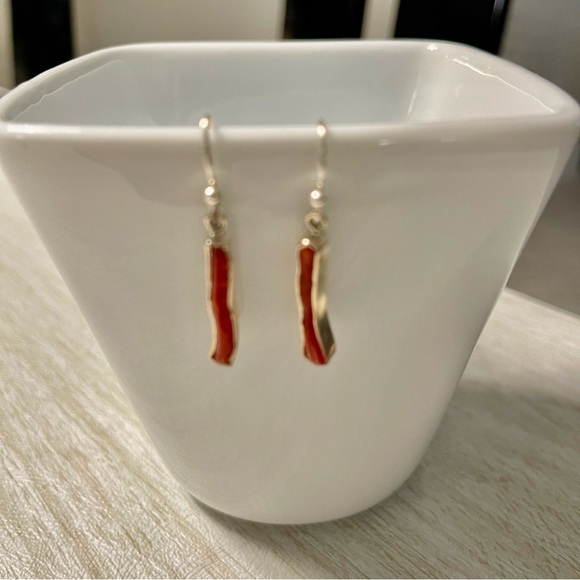 Sterling silver 925 one of a kind bezel set branch coral earrings - Picture 5 of 10